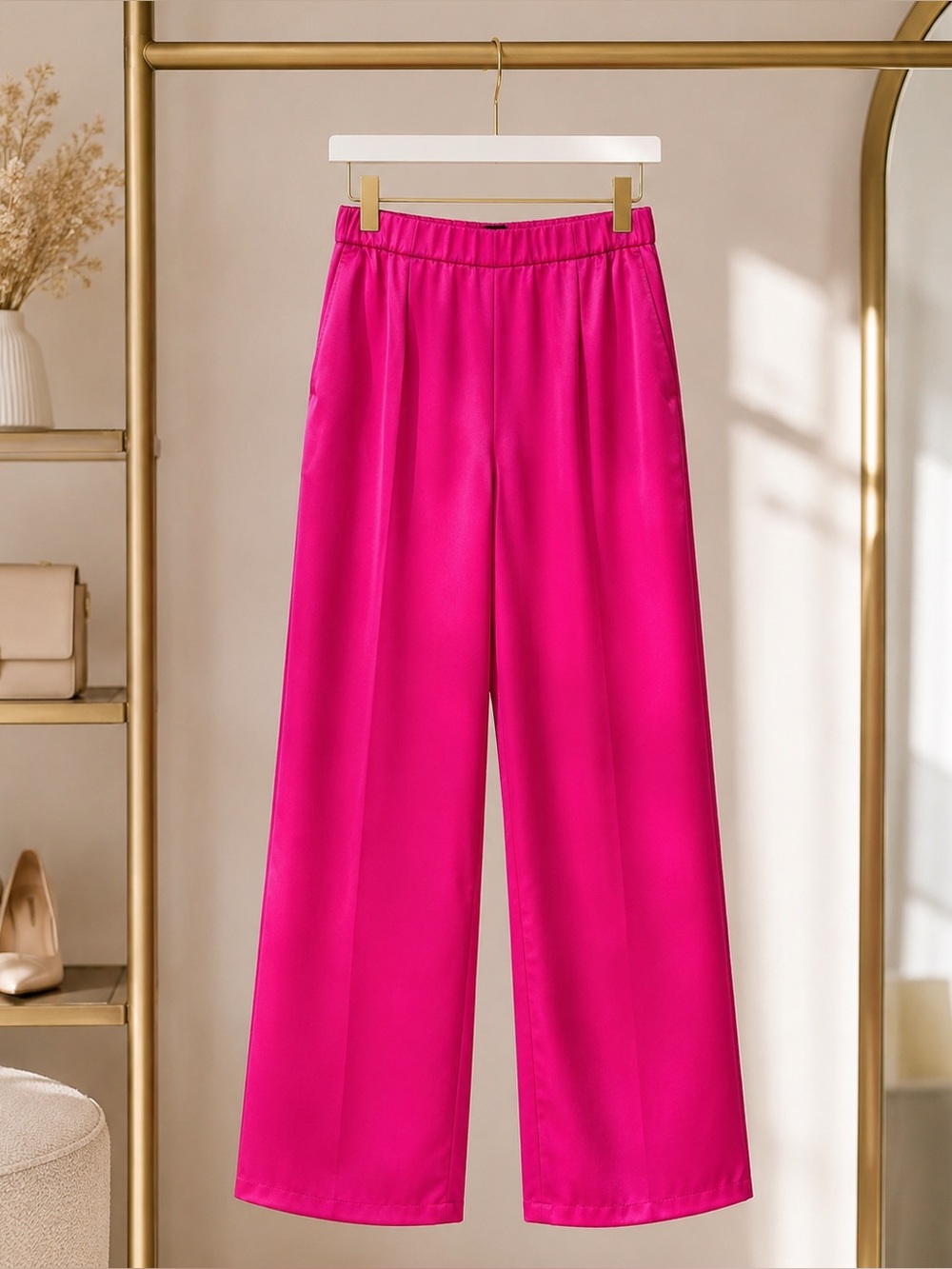 Banana Republic Fuchsia Satin Wide Leg Pants |High Waist |Statement Chic |Size M